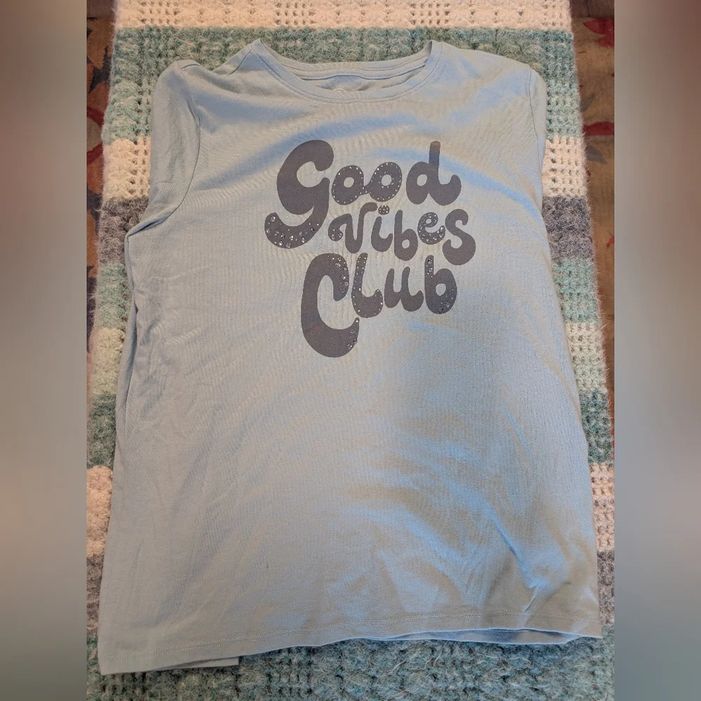 Girls Long Sleeve Blue SGood Vibes Club' Top Size xXL‎ Size 18 Wonder Nation